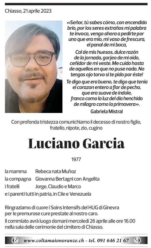 Annuncio funebre Luciano Garcia