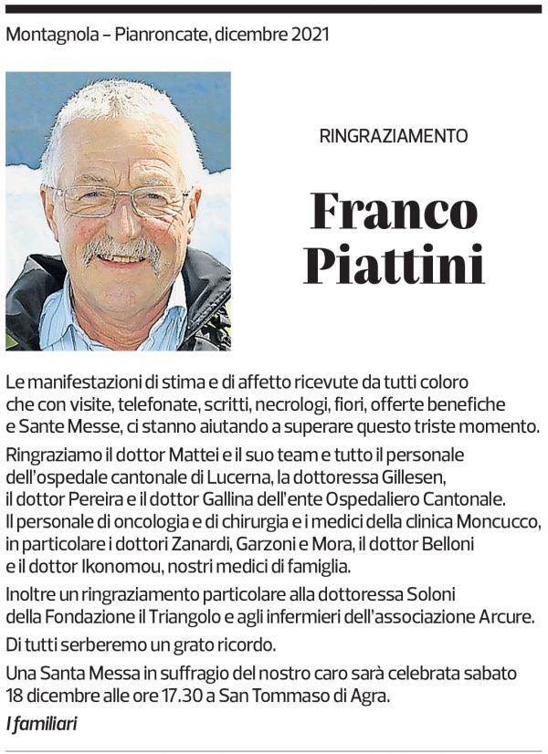 Annuncio funebre Franco Piattini