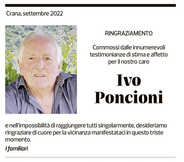 Annuncio funebre Ivo Poncioni