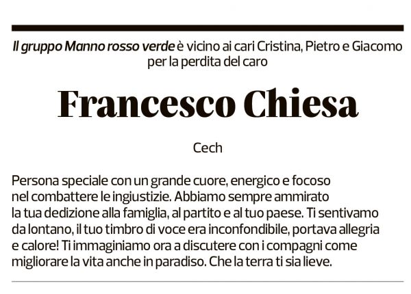 Annuncio funebre Francesco Chiesa