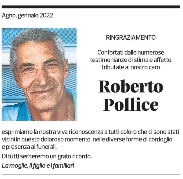 Annuncio funebre Roberto Pollice