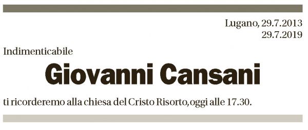 Annuncio funebre Giovanni Cansani