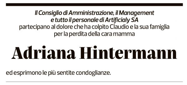 Annuncio funebre Adriana Hintermann