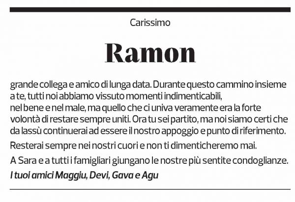 Annuncio funebre Ramon Martignoni