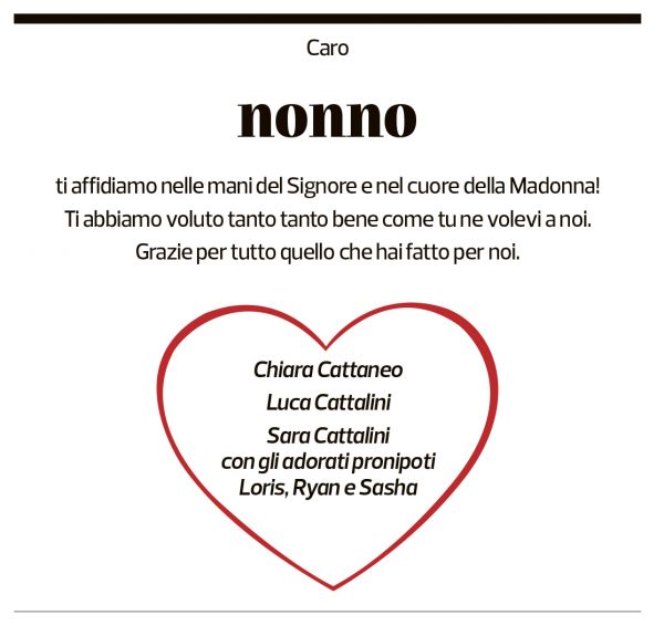 Annuncio funebre Sergio Cattaneo