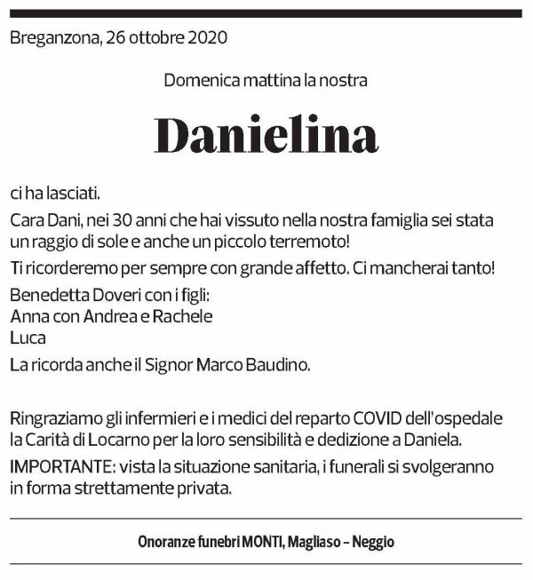 Annuncio funebre Daniela 