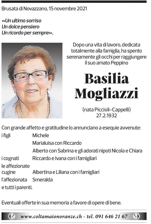 Annuncio funebre Basilia Mogliazzi