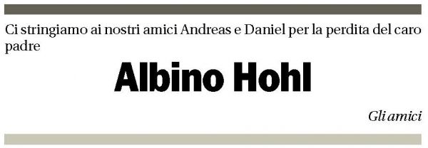 Annuncio funebre Albino Hohl