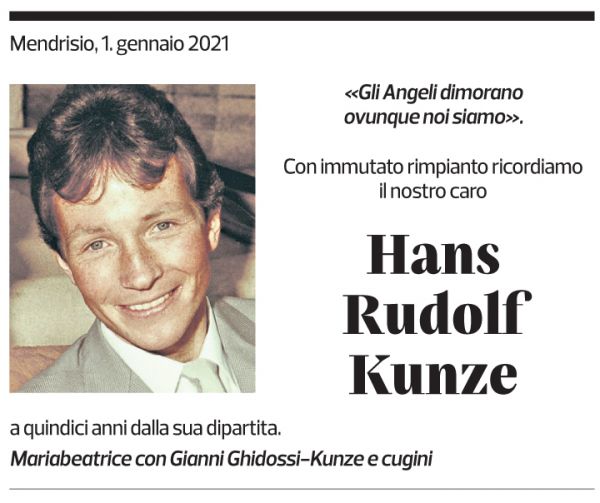 Annuncio funebre Hans Rudolf Kunze