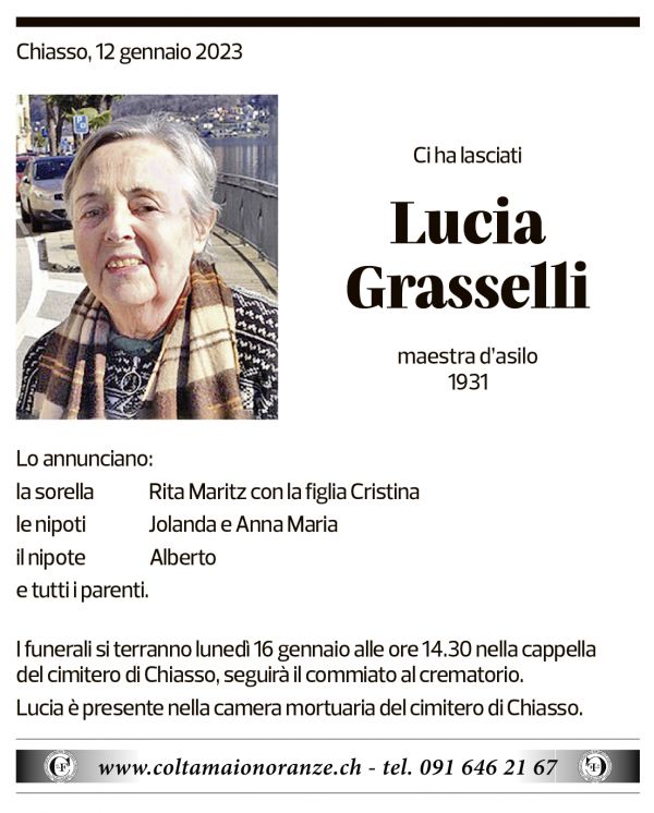 Annuncio funebre Lucia Grasselli