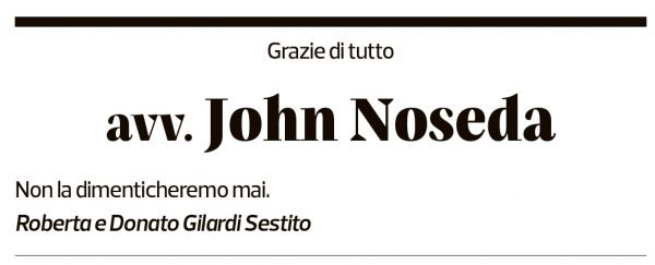 Annuncio funebre John Noseda