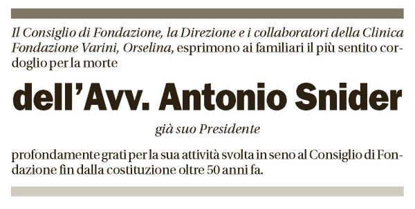Annuncio funebre Antonio Snider