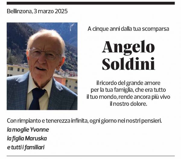 Annuncio funebre Angelo Soldini