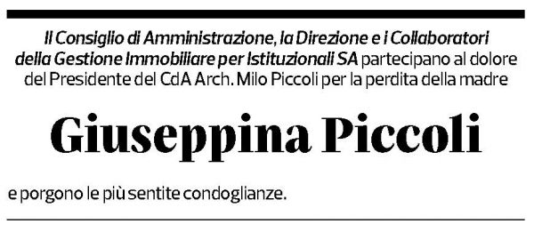 Annuncio funebre Giuseppina Piccoli