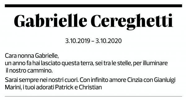 Annuncio funebre Gabrielle Cereghetti