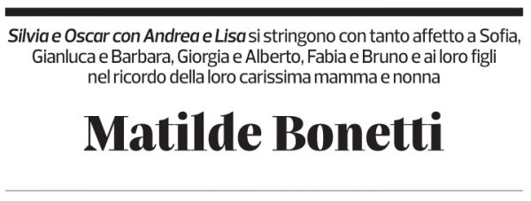 Annuncio funebre Matilde Bonetti Soldati