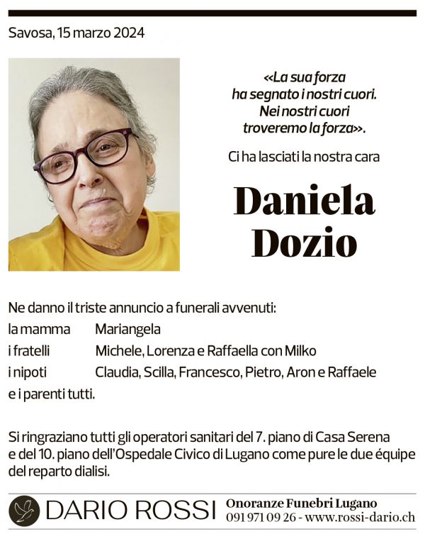 Annuncio funebre Daniela Dozio