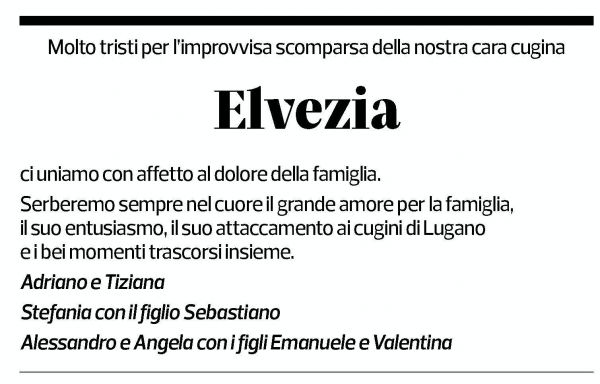Annuncio funebre Elvezia Fontana