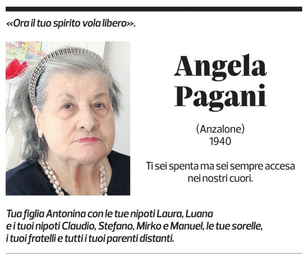 Annuncio funebre Angela Pagani