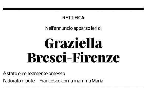 Annuncio funebre Graziella Bresci-firenze