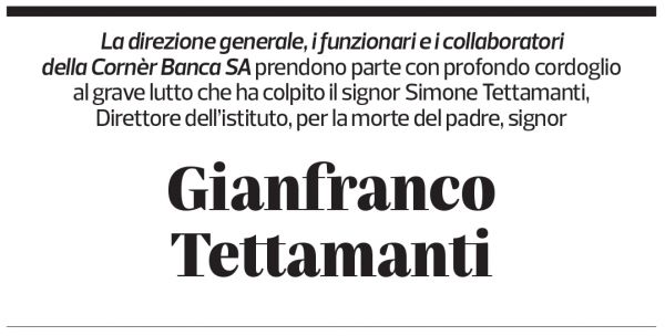 Annuncio funebre Gianfranco Tettamanti