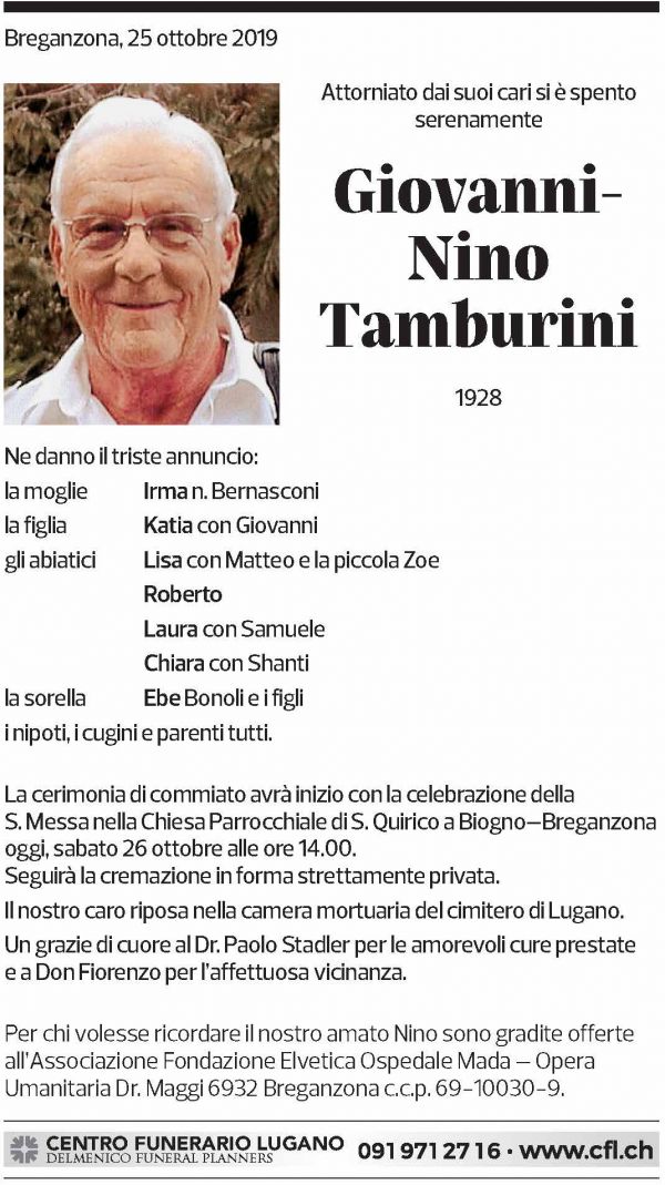 Annuncio funebre Giovanni-nino Tamburini