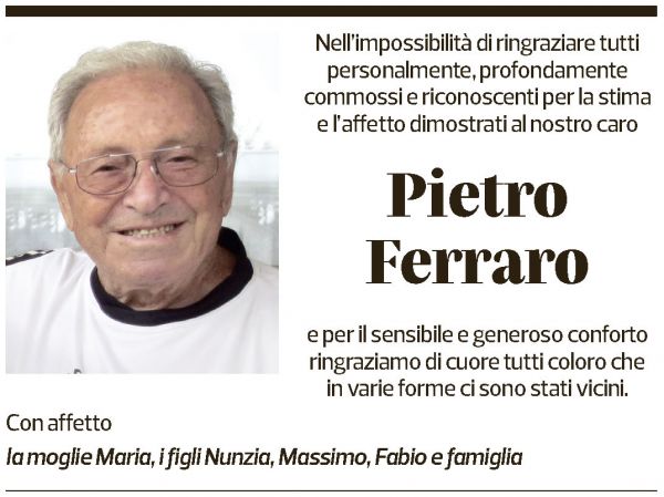 Annuncio funebre Pietro Ferraro