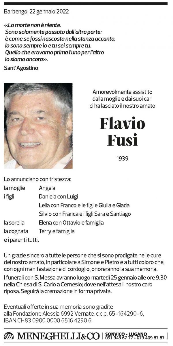 Annuncio funebre Flavio Fusi