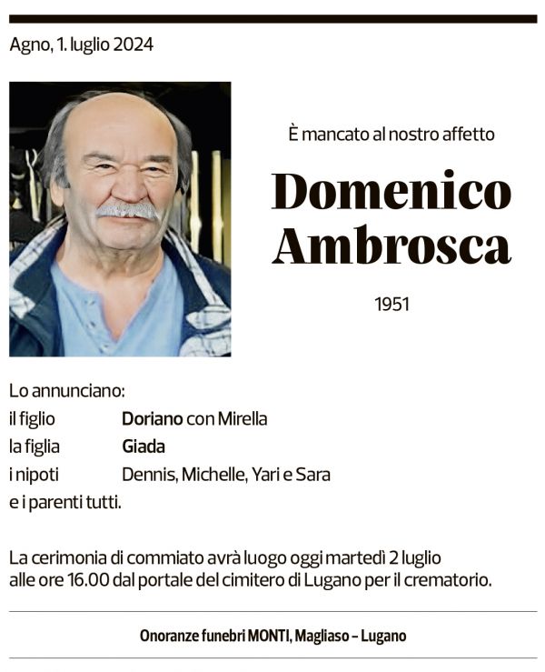 Annuncio funebre Domenico Ambrosca
