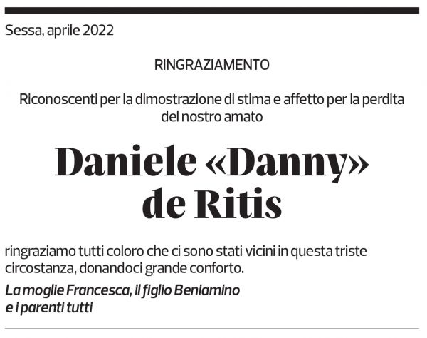 Annuncio funebre Daniele "danny" De Ritis