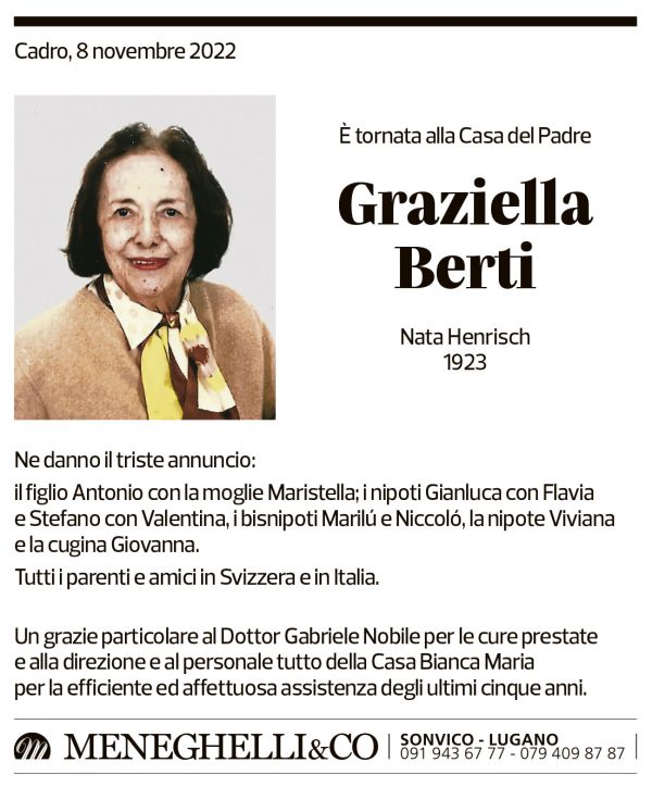 Annuncio funebre Graziella Berti