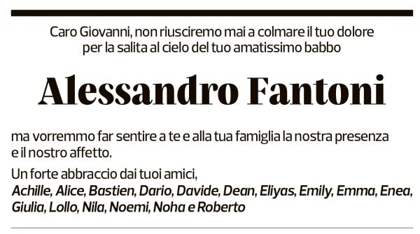 Annuncio funebre Alessandro Fantoni