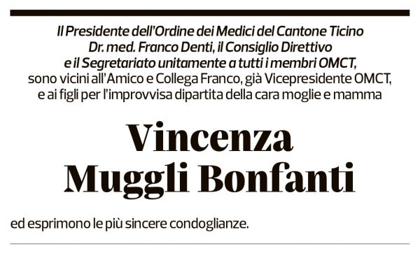 Annuncio funebre Vincenza Muggli Bonfanti