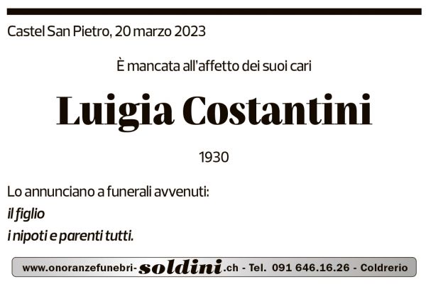 Annuncio funebre Luigia Costantini