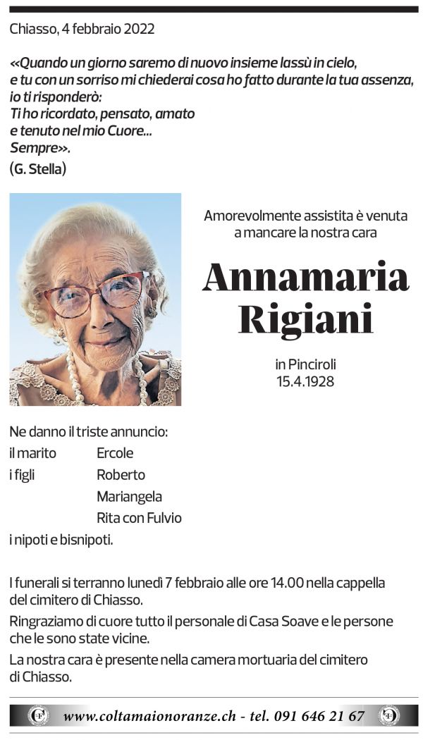 Annuncio funebre Annamaria Rigiani