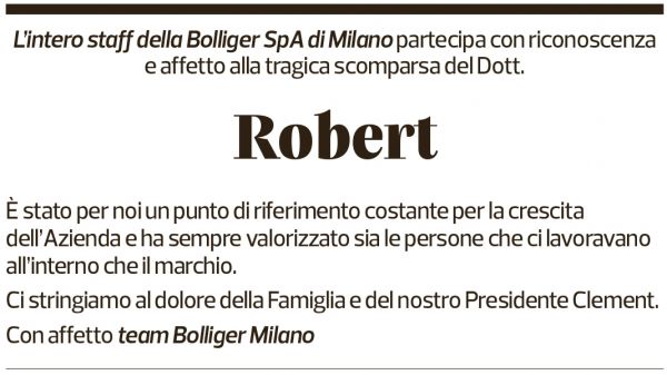 Annuncio funebre Robert W Bollinger