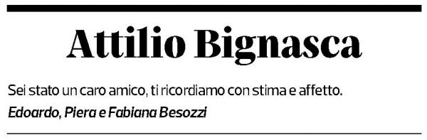 Annuncio funebre Attilio Bignasca