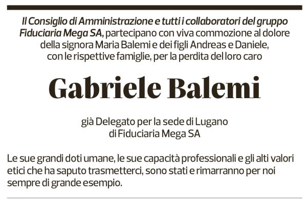 Annuncio funebre Gabriele Balemi