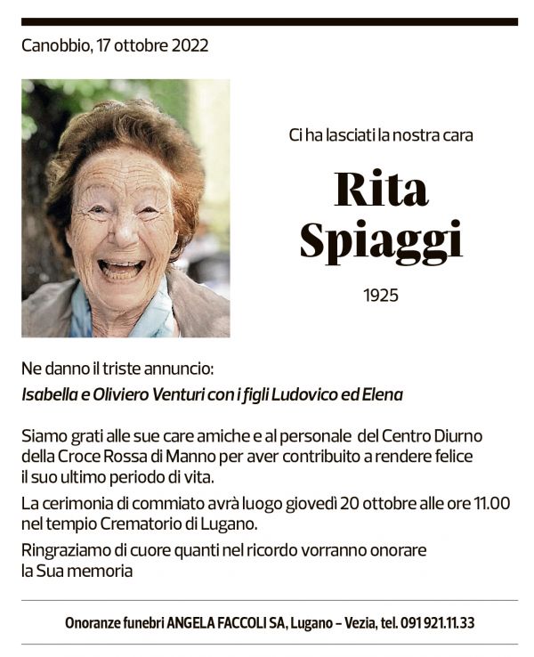 Annuncio funebre Rita Spiaggi