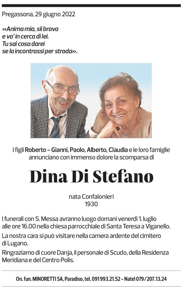 Annuncio funebre Dina Di Stefano