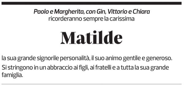 Annuncio funebre Matilde Bonetti Soldati