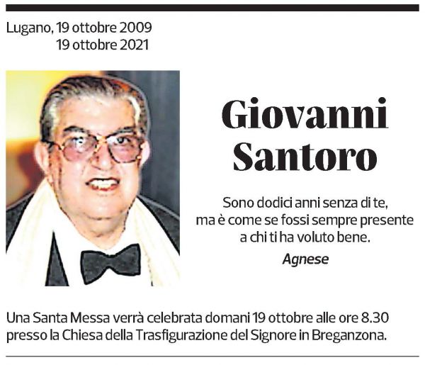 Annuncio funebre Giovanni Santoro