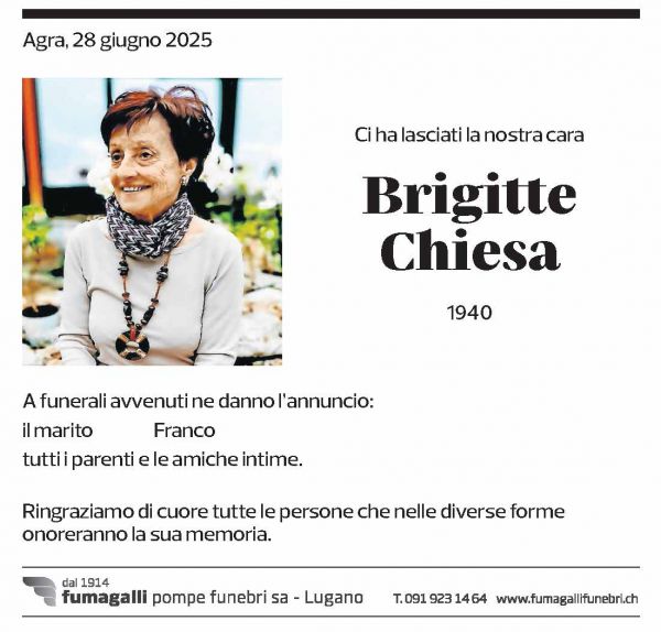 Annuncio funebre Brigitte Chiesa