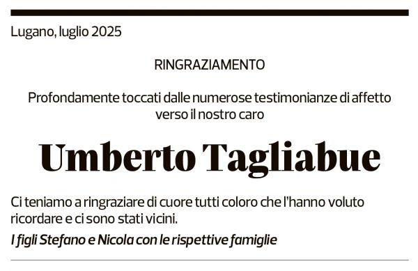 Annuncio funebre Umberto Tagliabue