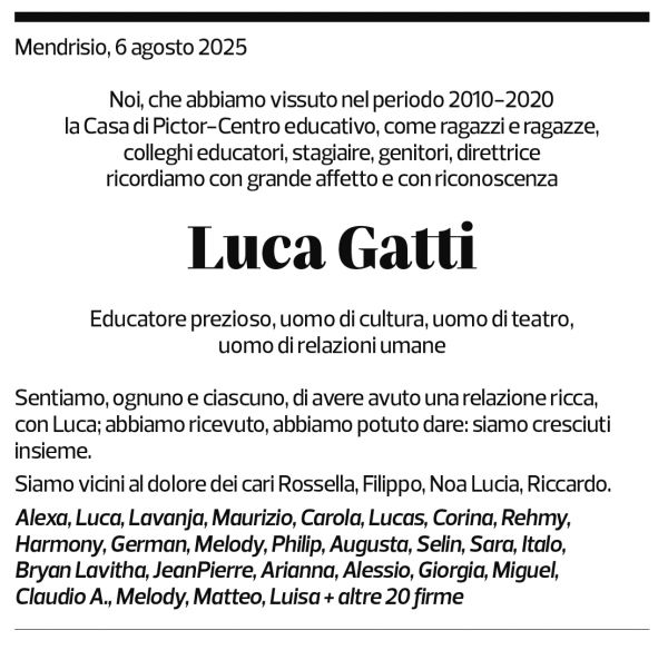 Annuncio funebre Luca Gatti