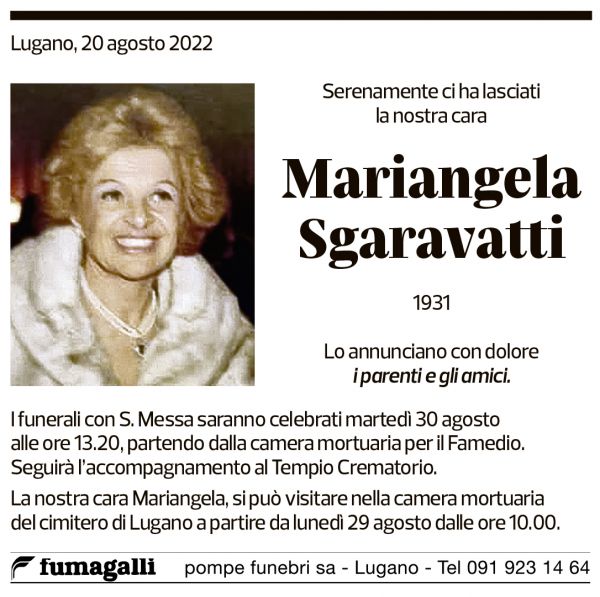 Annuncio funebre Mariangela Sgaravatti