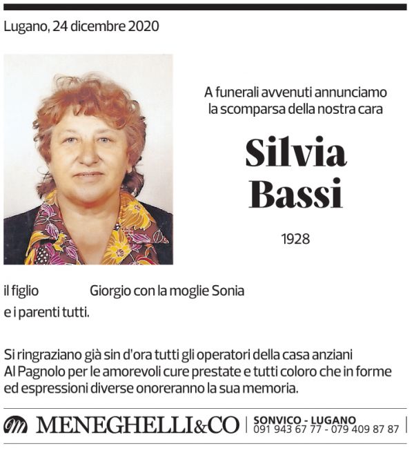 Annuncio funebre Silvia Bassi