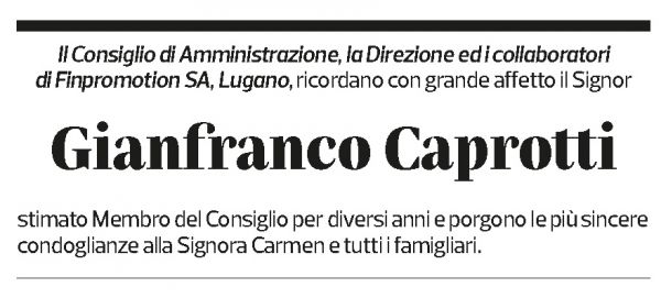 Annuncio funebre Gianfranco Caprotti