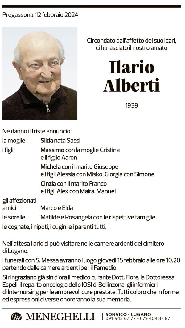 Annuncio funebre Ilario Alberti