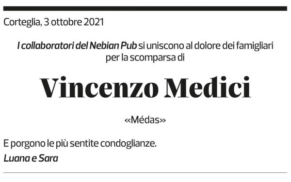 Annuncio funebre Vincenzo Medici